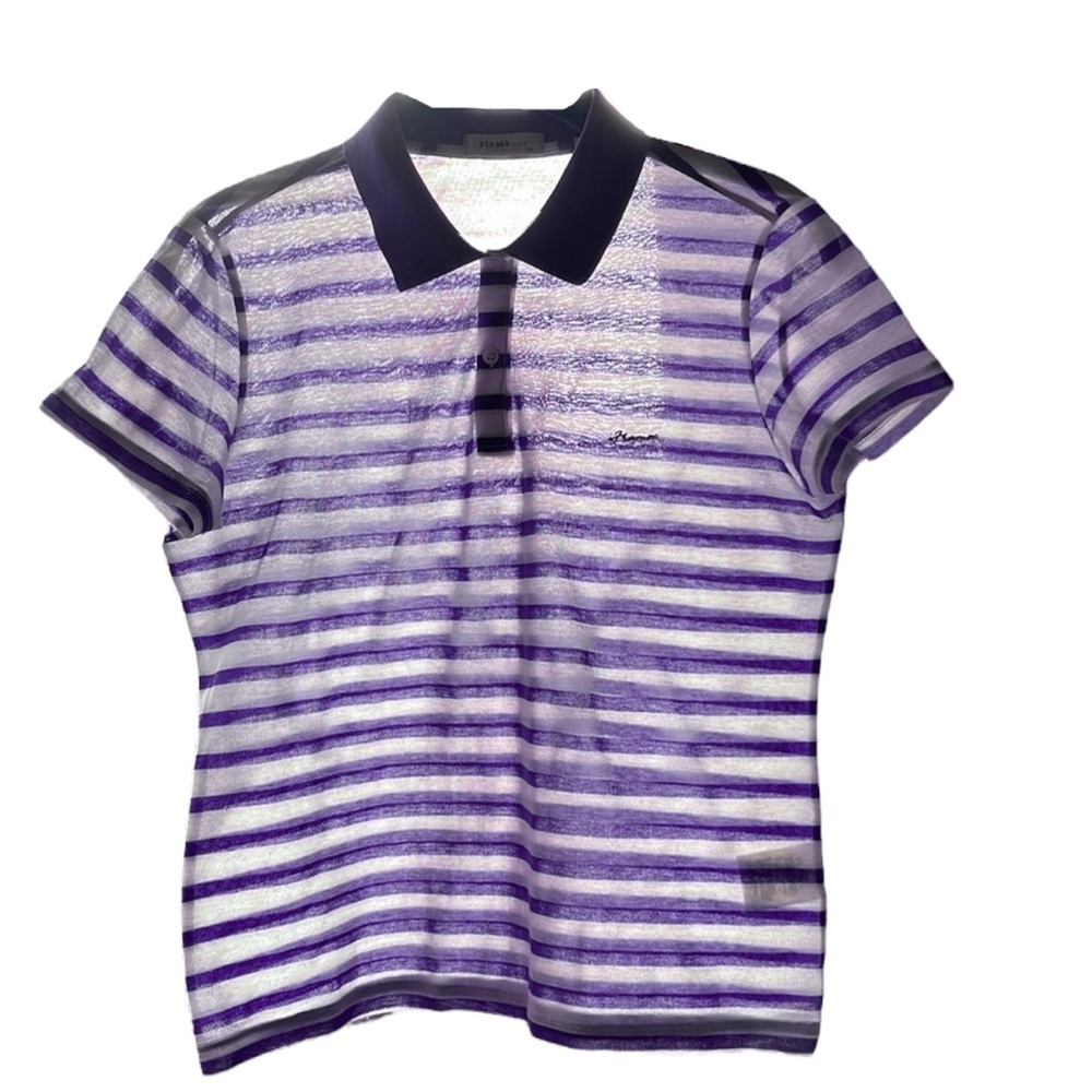 NWOT. 💯fine gauge cotton s/slv polo shirt. Horizontal raspberry/white stripes.